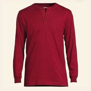 LANDSEND Men's 100% Cotton Super-T Long Sleeve Henley Shirt Crew Neck 3 Buttons